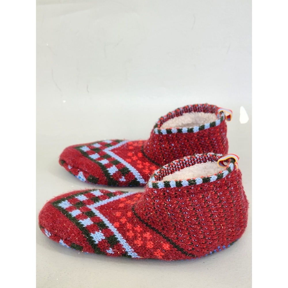 Bombas Gripper Slipper Socks Unisex Small Red Fair Isle Sherpa Lined Gorpcore - Picture 3 of 6